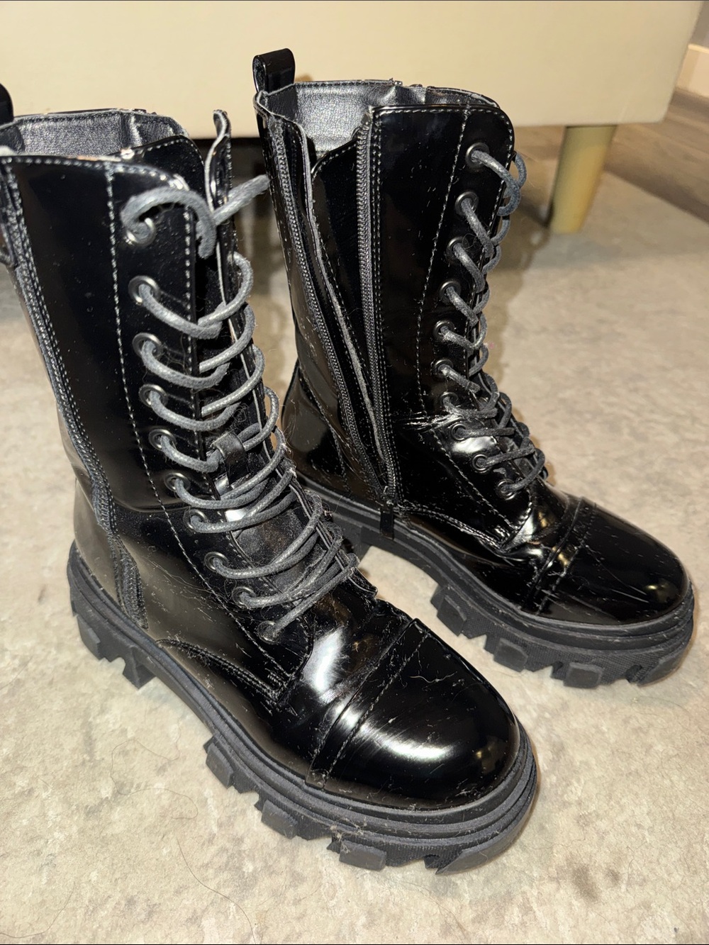 Dream Pairs Black Patent Lace-Up Platform Combat Boots